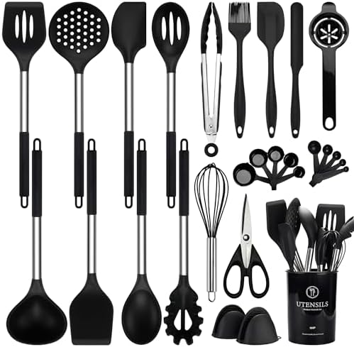 NCUE 28-Piece Silicone Kitchen Utensils Set with Stainless Steel Handles
