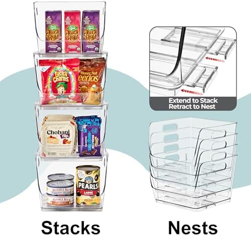 Sorbus Clear Pantry Organizer with Stackable Storage Bins, Open Front