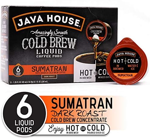 Java House Cold Brew Coffee, Sumatran Dark Roast Coffee Concentrate Liquid Pods, 6 ct