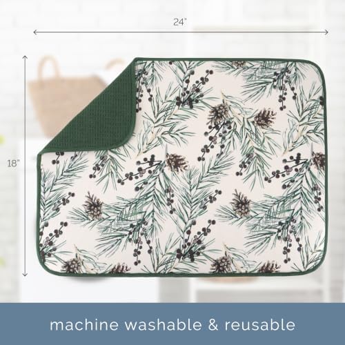 S&T INC. Dish Drying Mat, 18" x 24", XL, Green Pinecones