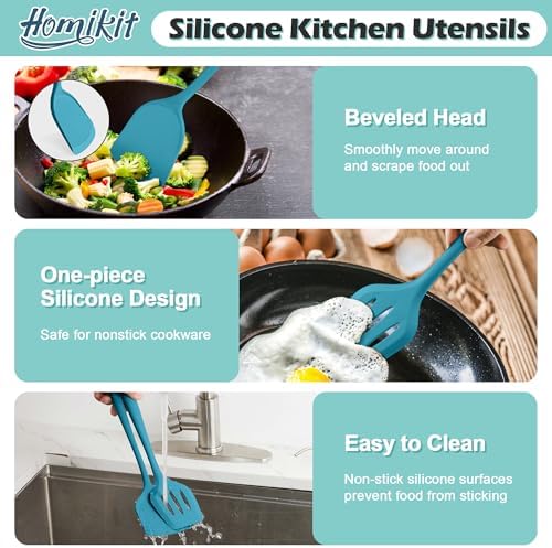 Homikit Silicone Cooking Utensils Set, 15 PCS Kitchen Utensil Spatula Set