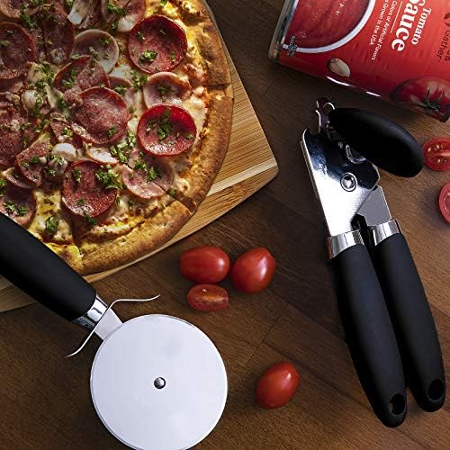 COOK WITH COLOR Kitchen Gadget Set Stainless Steel Utensils with Soft Touch Handles, 7 Pieces, Stainless Steel Black