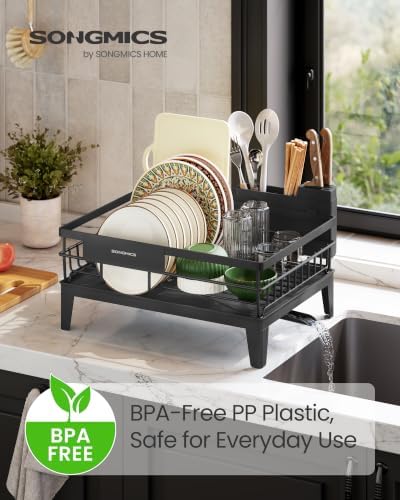SONGMICS Dish Drying Rack, with Drainboard, Cutlery Holder