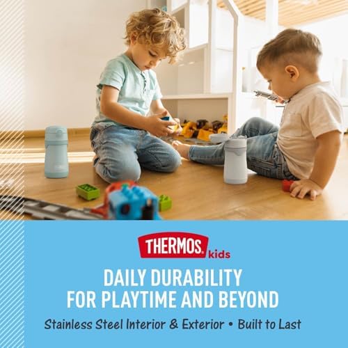 THERMOS BABY 10 ounce Stainless Steel Vacuum Insulated Straw Bottle, Gray, 10 Ounces (Pack of 3)