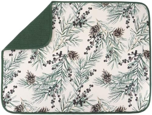 S&T INC. Dish Drying Mat, 18" x 24", XL, Green Pinecones