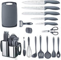 RAXCO Kitchen Set,18-Piece Cooking Utensils and Kitchen Knife Set,Gray