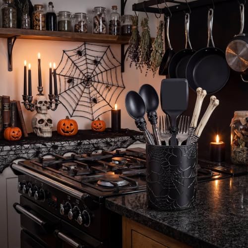 Yungyan Ceramic Spiderweb Utensil Holder for Kitchen, Gothic Accessories