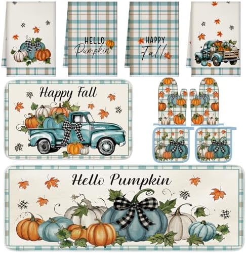 Fanfanwin 10 Pcs Fall Thanksgiving Pumpkin Kitchen Decor Set