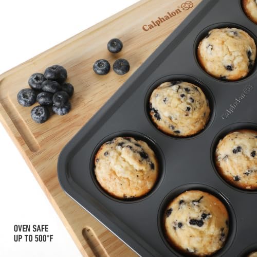 Calphalon Legacy 10-Pieces Nonstick Bakeware Set PFOA-Free, Baking Sheet Set, Carbon Steel Bakeware Pans Collection, High-Heat Oven Safe, for Cookies, Cakes, and Muffins -Blue/Grey Interior