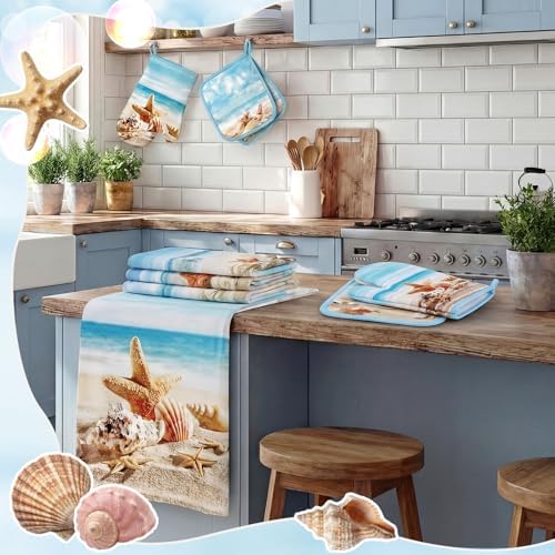 SiliFine 12 Pcs Beach Seashell Kitchen Accessories Set Coastal Style