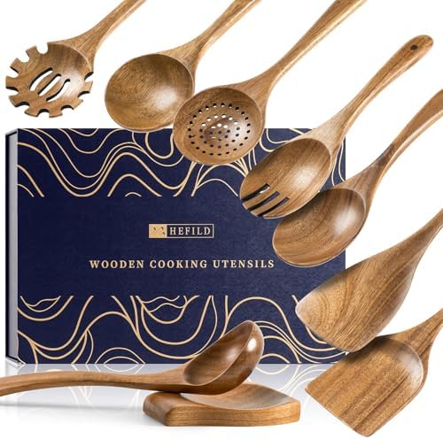 Wooden Spoons for Cooking, 9-Piece Acacia Wood Utensil Gift Set