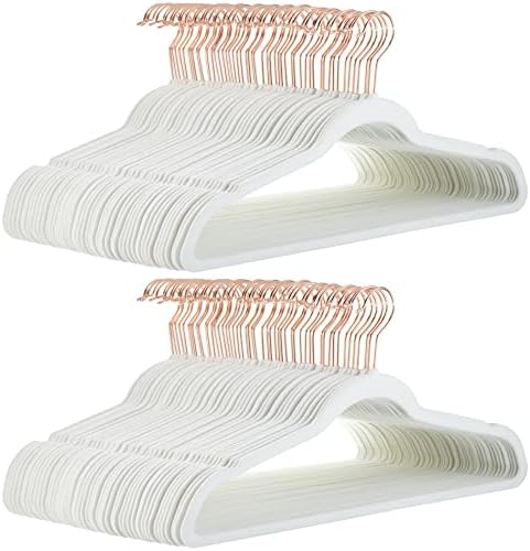 Amazon Basics Slim Velvet Non-Slip Space Saving Suit Clothes Hangers for Closet Organization, Ivory/Rose Gold, 100-Pack