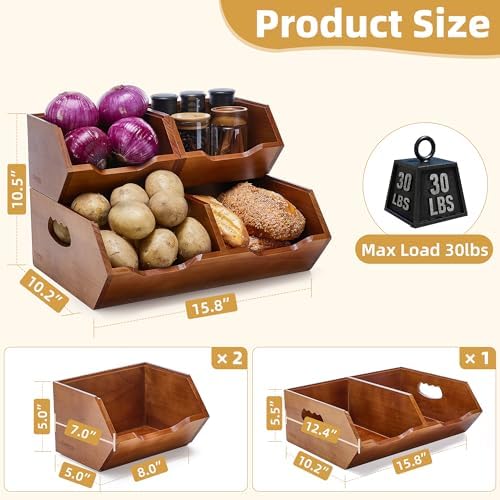 HYPIGO Wood Pantry Organizers and Storage, Stackable Wood Storage Bins