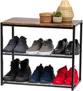 IRIS USA 3-Tier Shoe Rack, Holds 6 Pairs, Wood Metal Bench