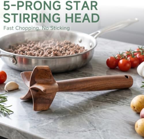 Natural Wooden Meat Chopper, 10.5 Inches Ground Beef Chopper