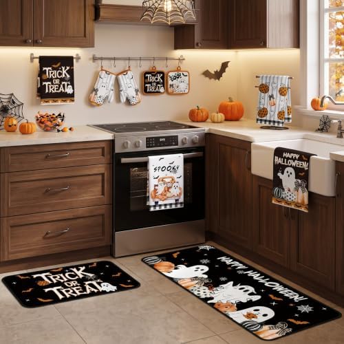 Fanfanwin 10 Pcs Halloween Ghost Kitchen Decor Accessories Set with Rugs
