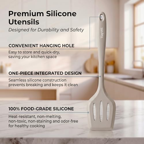 Vayvnt Silicone Kitchen Utensils Set, 10PCS Heat Resistant Utensils, Khaki