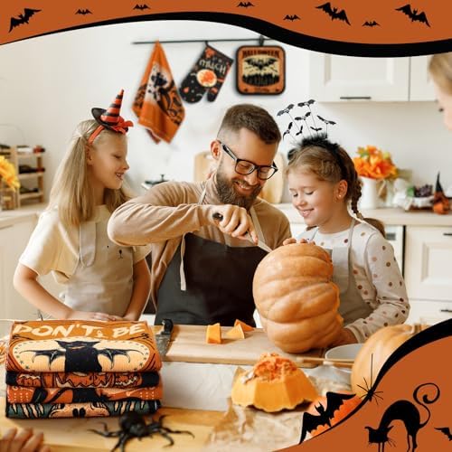 SiliFine 12 Pcs Halloween Kitchen Towels Oven Mitts Pot Holders Set