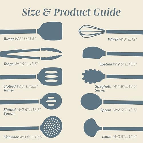 COOK WITH COLOR Silicone Cooking Utensils, Kitchen Utensil Set, Easy to Clean Silicone Kitchen Utensils, Cooking Utensils for Nonstick Cookware, Kitchen Gadgets Set, 10 Pieces, Blue and White
