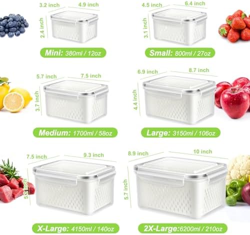 12 Pieces Fruit Storage Containers For Fridge with Removable Colanders