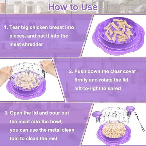 Chicken Shredder Tool Twist Large Meat Shredder with Brush&Fork, Purple