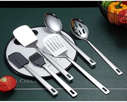Cooking Spoon, Berglander 6 Pieces Spatula Set Stainless Steel, Metal Spatula, Serving Spoon, Kitchen Tools Set Non-Stick And Heat Resistant, Dishwasher Safe, Easy to Clean (6 Packs)