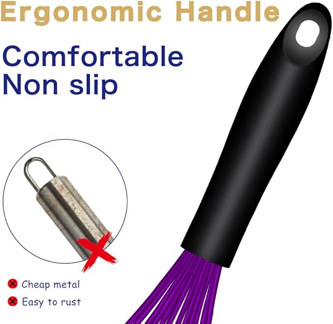 OYV Dishwasher Safe Purple Silicone Whisk, Sealed Waterproof Design Set of 3 - Image 5