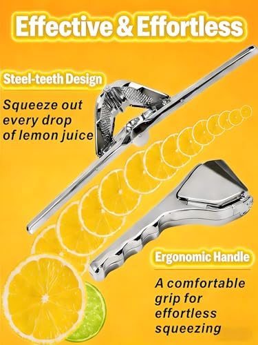 Lemon Squeezer, Stainless Steel Manual Citrus Squeezer, Silver
