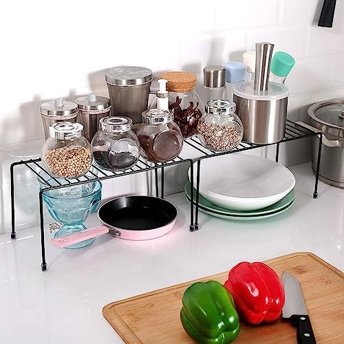 SIBAO Kitchen Shelves, Cabinet Organization Mini Storage Shelf, Storage Rack Organizer for Kitchen, Fridge, Cabinet, Bathroom (Black 6)