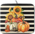 Sunflower Pumpkin Dish Drying Mat for Kitchen Counter,Black and White Stripe Drying Mat 16 x 18 Inch with Absorbent Reversible Microfiber Dish Drying Pad Dish Rack Drainer Mat for Coffee Bar