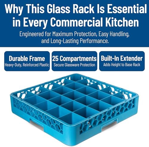 Carlisle FoodService Products OptiClean 25 Compartment Glass Racks – Fits 3.25" Diameter Red Wine Goblets, Beverage Glasses, Rocks Glasses, Tamper Proof Restaurant Kitchen, Blue