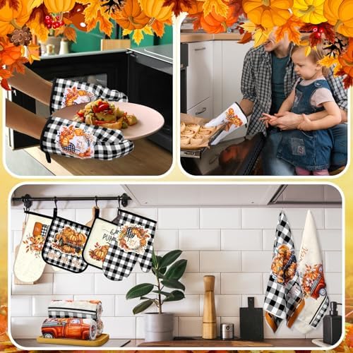 Pickmesh 12 Pcs Fall Kitchen Towels Autumn Pot Holders Oven Mitts Set