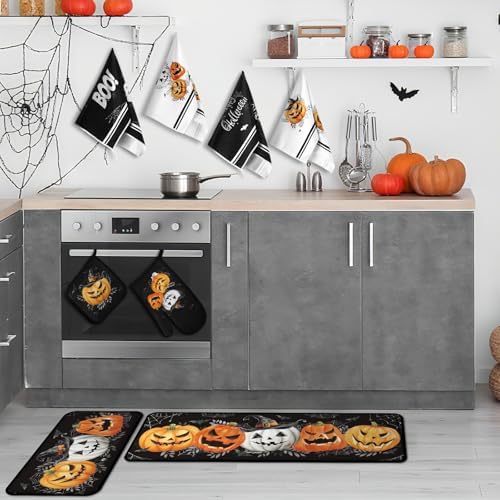 Fanfanwin 10 Pcs Halloween Kitchen Decor Accessories Set Gothic Pumpkin