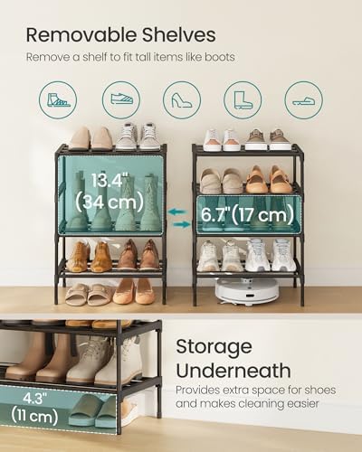 SONGMICS Shoe Rack, 4-Tier Stackable Metal Shoe Organizer, 17.7" Wide