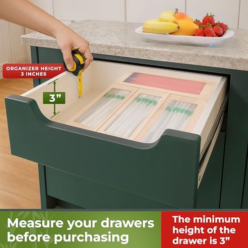 Bamboo Storage Bag Organizer for Kitchen Drawer, Plastic Baggie Organizer
