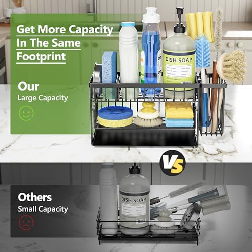 Cisily 2-Tier Kitchen Sink Caddy Organzier Rack with Dish Brush Sponge Holder