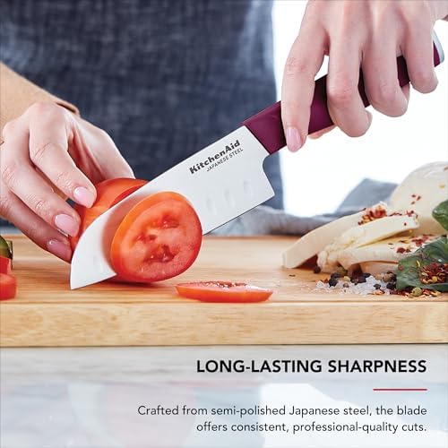 KitchenAid 4-Piece Chef Knife Set with Blade Covers, 6-Inch Chef Knife, 5-Inch Santoku, 5.5-Inch Serrated Utility, 3.5-Inch Paring Japanese Steel, Assorted Colors