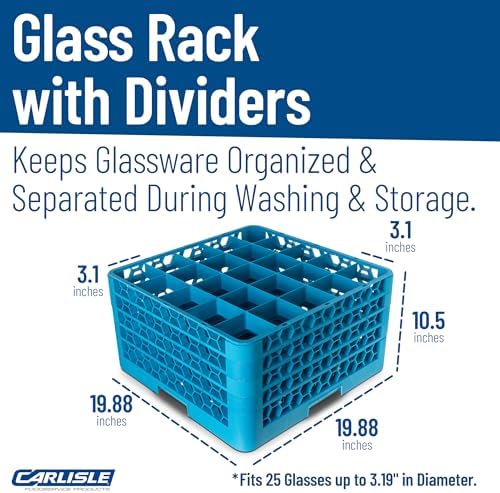 Carlisle FoodService Products RG25-414 OptiClean 25 Compartment Glass Rack with 4 Extenders, 3-1/2" Compartments, Blue (Pack of 2)