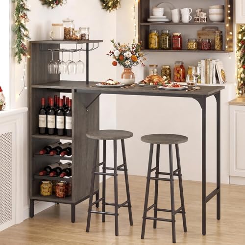 COSTWAY 3 Pieces Bar Table and Chair Set, Industrial Pub Table & Stools