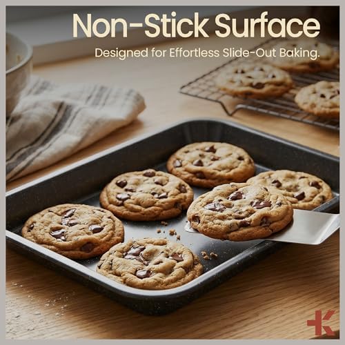 Bakken 4-Piece Bakeware Sets, Nonstick Carbon Steel Baking Sheet, Stackable Space-Saving Bakeware, Dishwasher Safe, Stain-resistant, PFOA, PFOS, & PTFE Free, Oven Safe Up To 450°F, Gray Marble
