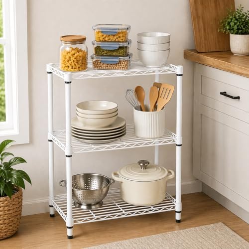 Honey-Can-Do 3-Tier White Wire Shelf, NSF, 250 lb/Shelf, 14x24x30 in
