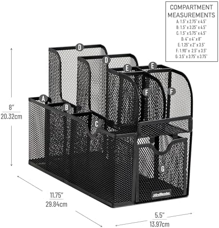 Mind Reader Countertop Organizer, Office Breakroom or Desktop Storage, 10-Compartment Caddy, Metal Mesh, Black