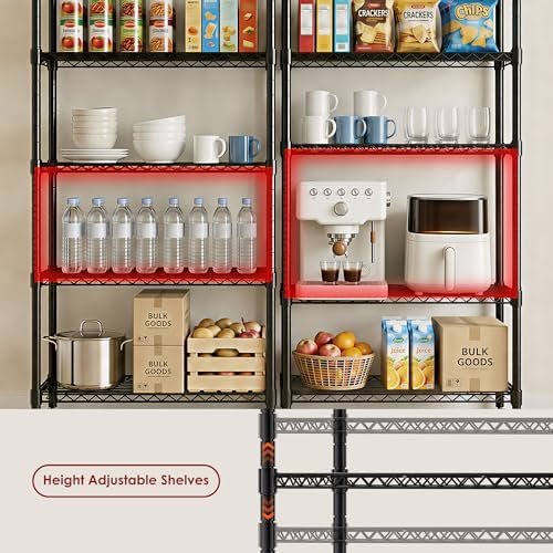 Simple Deluxe 4-Tier Heavy Duty Adjustable Storage Shelf with Wheels, 23.23”W x 17.63”D x 47.24”H, Wide Mobile Metal Shelving Unit, Easy Assembly for Living Room, Office,Black