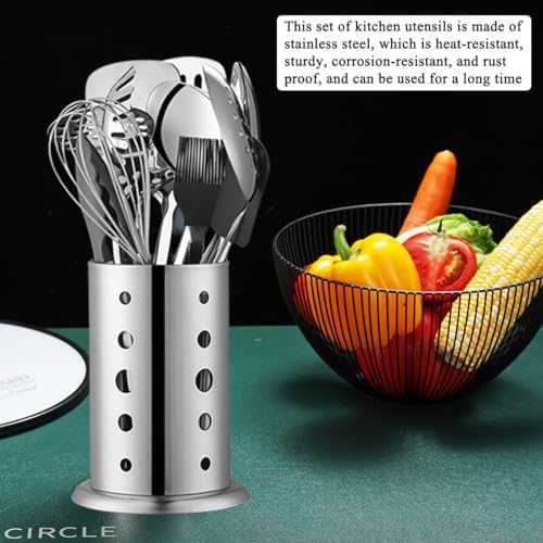 Stainless Steel Kitchen Utensils Set 40 Pieces, Cooking Utensil Set with Utensils Holder, Kitchen Gadgets Kitchen Essentials New Home, House, Appartment Must Have, Metal Spatula Set