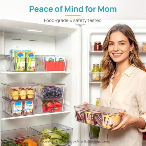 Vtopmart 4 Pack Pantry Organizer Bins with Lids, Removable Dividers