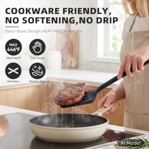 Kitchen Utensils Set 6 PCS,Silicone Cooking Utensils Set,Spatula Set,446℉ Heat Resistant Cooking Utensils,Tongs,Spoon,BPA Free Kitchen Gadgets Appliances for Non-Stick Cookware,Home Essential(Black)