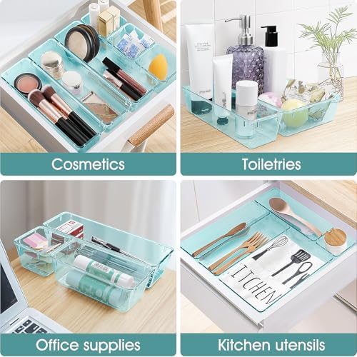 25 PCS Clear Plastic Drawer Organizer, Makeup Organizers and Storage Bins