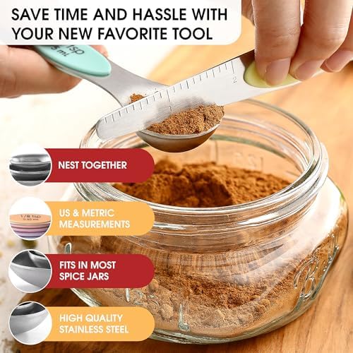 Spring Chef Stainless Steel Magnetic Measuring Spoons Set of 8, Pastel