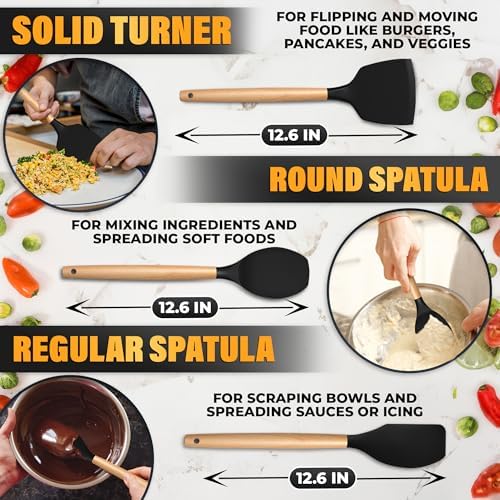 14 Pcs Black Kitchen Utensils Set with Holder for Nonstick Cookware