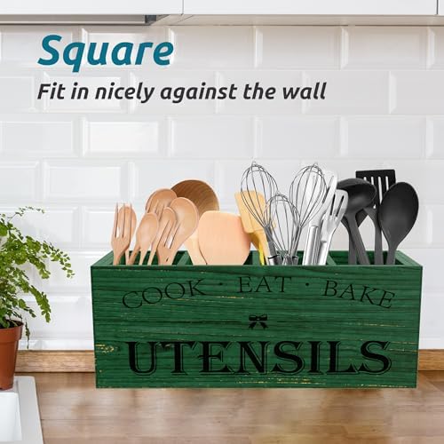 Suli Extra Large Utensil Holder Countertop for Kitchen Counter,Wood,Green